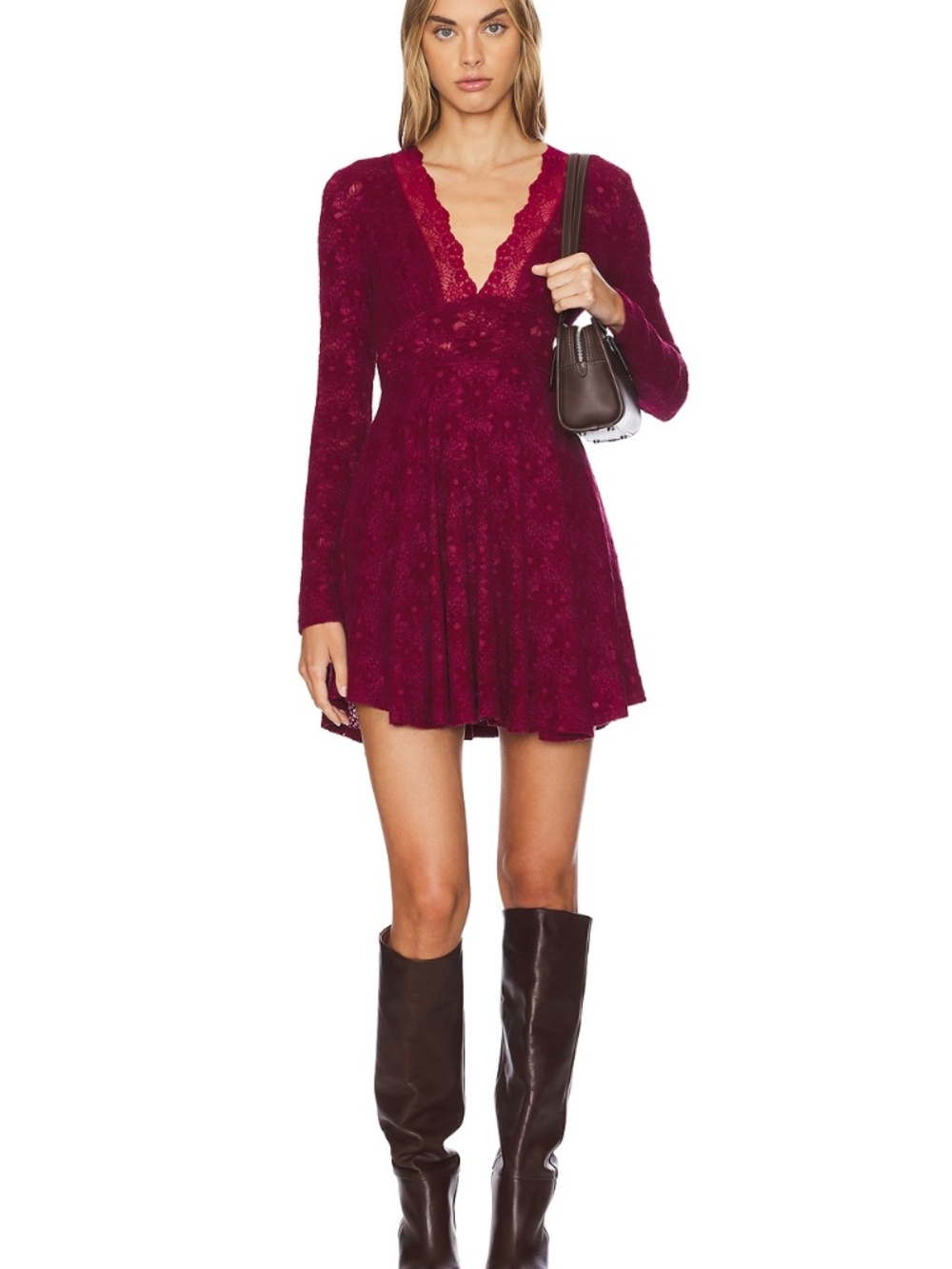 NWT Free People All Yours Mini Dress in Red Plum - Size Small!